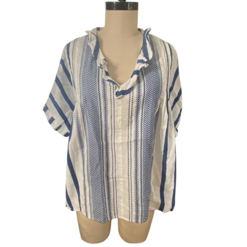 THML Anthropologie Short Sleeve V-Neck Pullover Poncho Shirt Size L